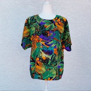Vintage Tropical Print Rayon Top
